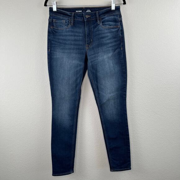 Old Navy Dark Wash Mid Rise Rockstar Super Skinny Denim Jeans Stretch 8 - Picture 1 of 9